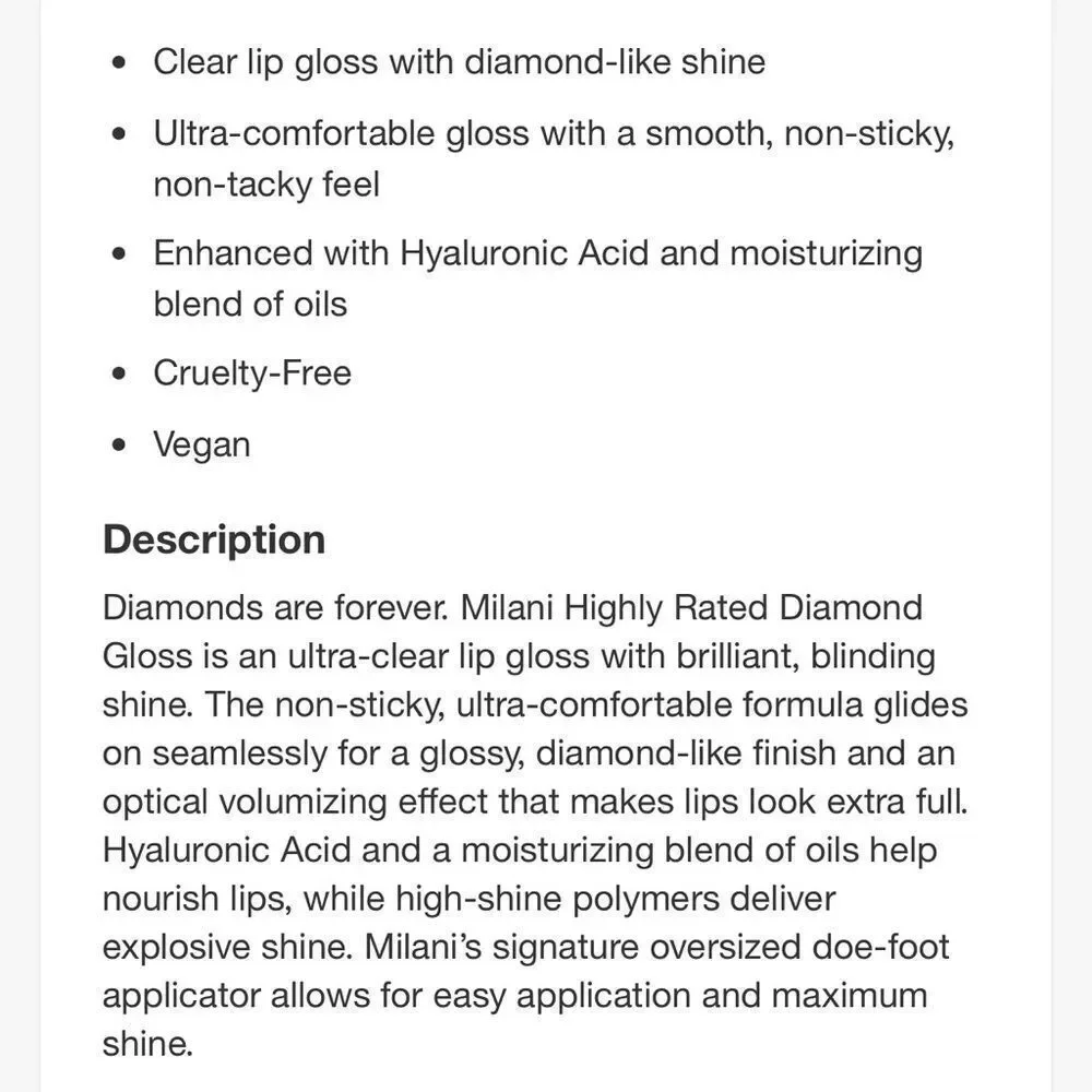 🦋 Milani Diamond Shimmer Lip Gloss 100 Diamond